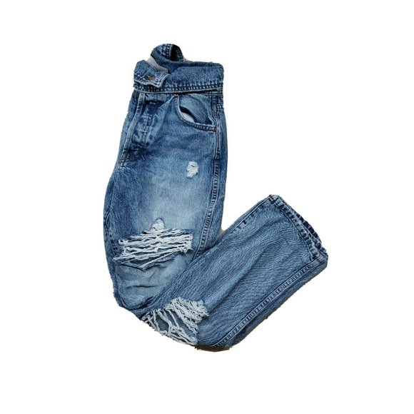 Revice High Rise Distress Denim Jeans Size 25 Holes Rips Fold Over Waist CUTE - Picture 1 of 10